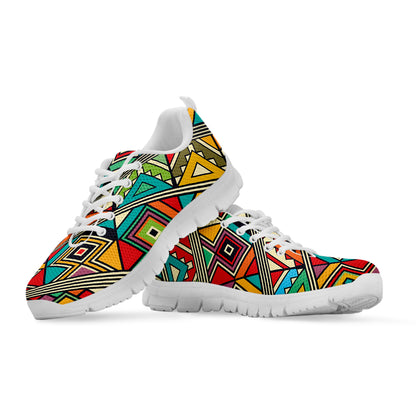 Retro African Ethnic Tribal Print White Sneakers