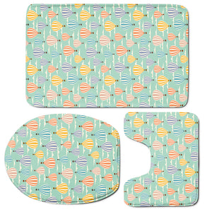 Retro Air Balloon Pattern Print 3 Piece Bath Mat Set