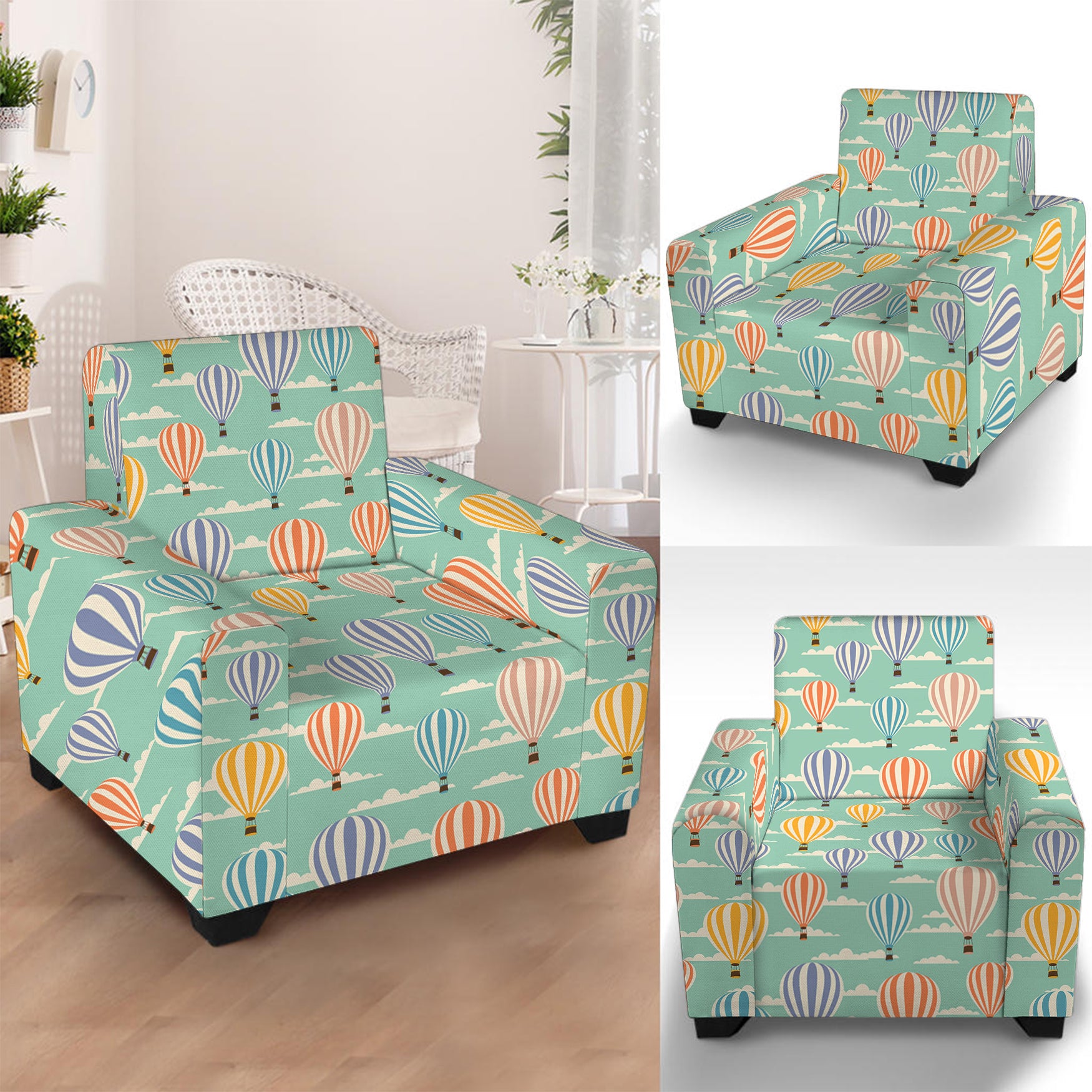 Retro Air Balloon Pattern Print Armchair Slipcover