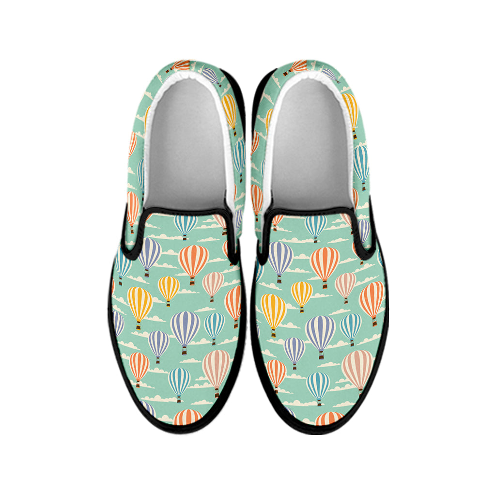 Retro Air Balloon Pattern Print Black Slip On Shoes