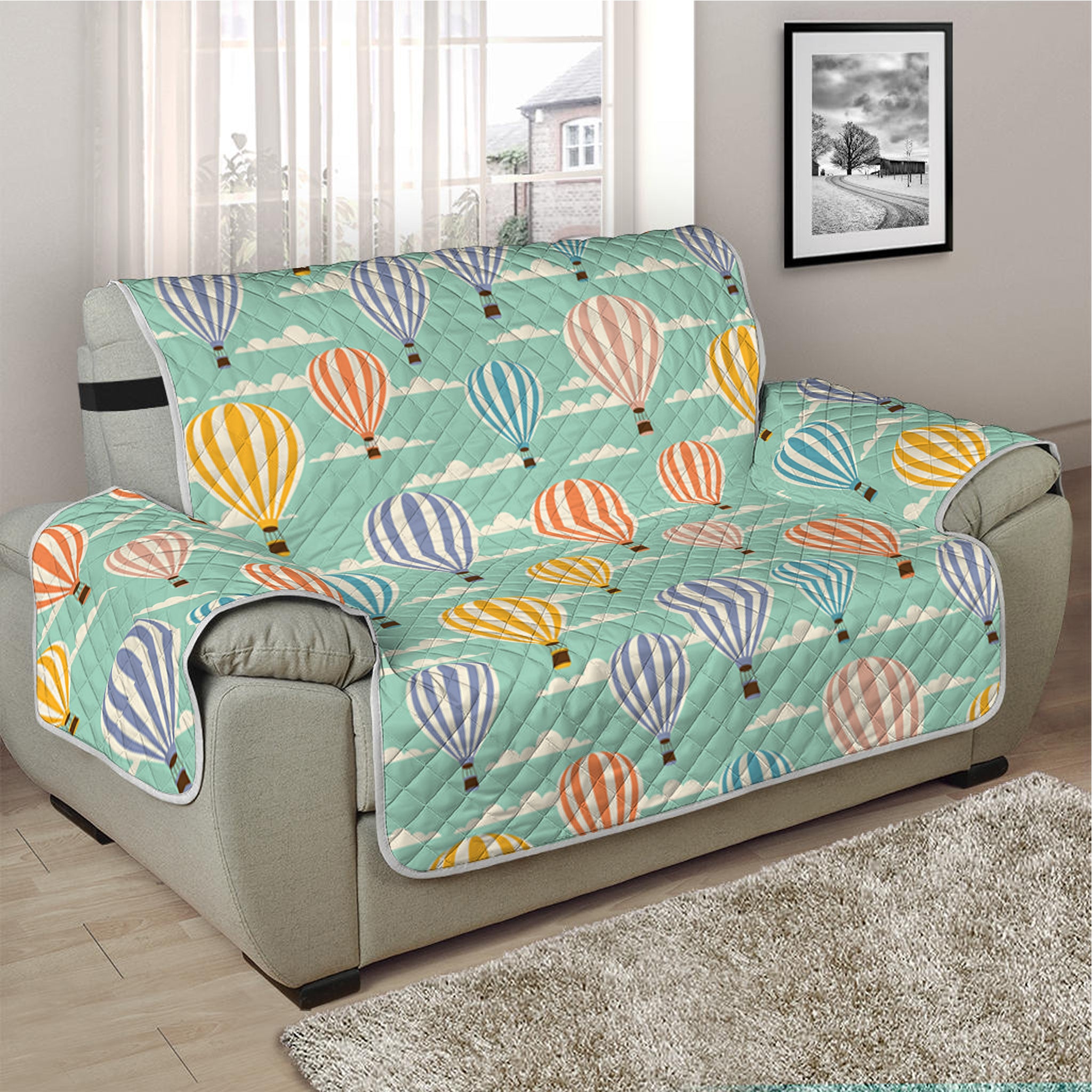 Retro Air Balloon Pattern Print Half Sofa Protector