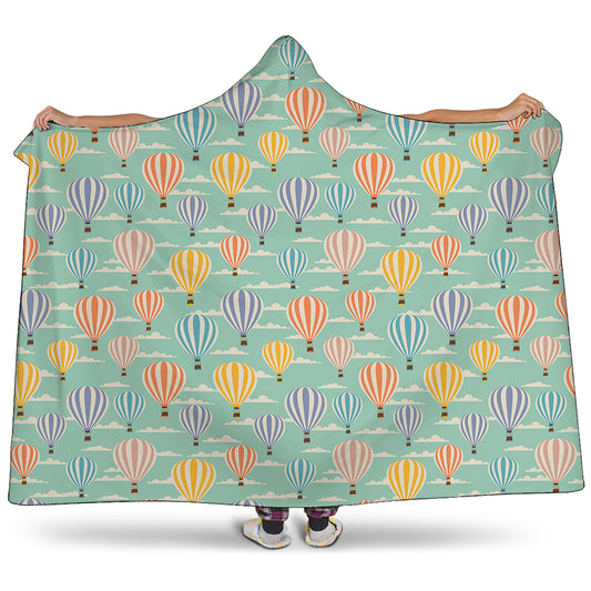 Retro Air Balloon Pattern Print Hooded Blanket