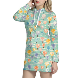 Retro Air Balloon Pattern Print Hoodie Dress