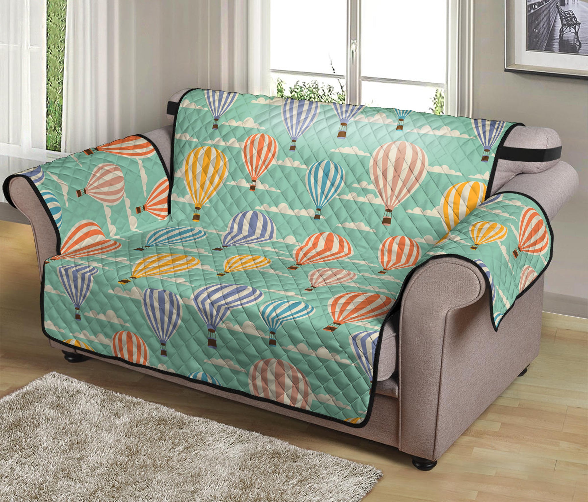 Retro Air Balloon Pattern Print Loveseat Protector