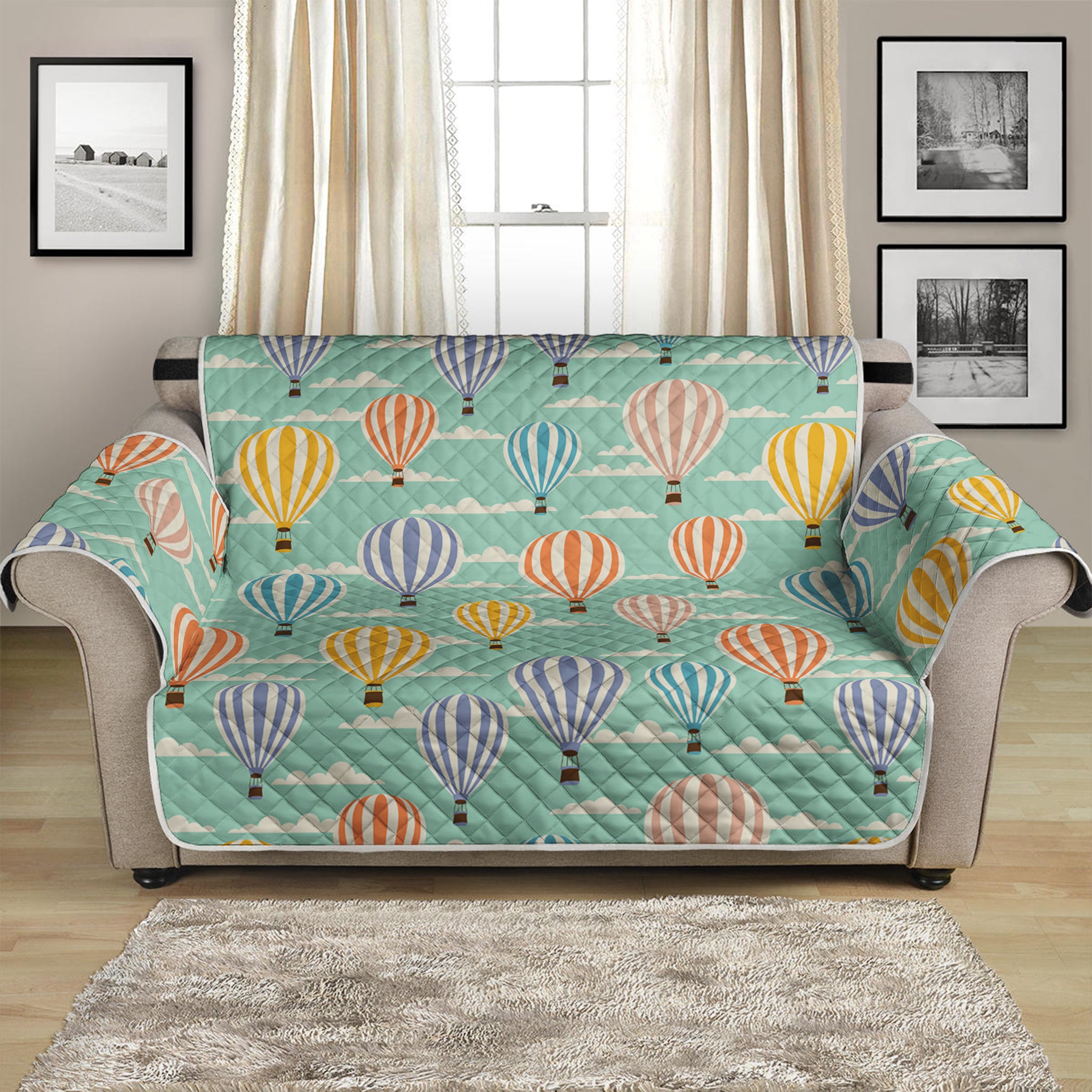 Retro Air Balloon Pattern Print Loveseat Protector