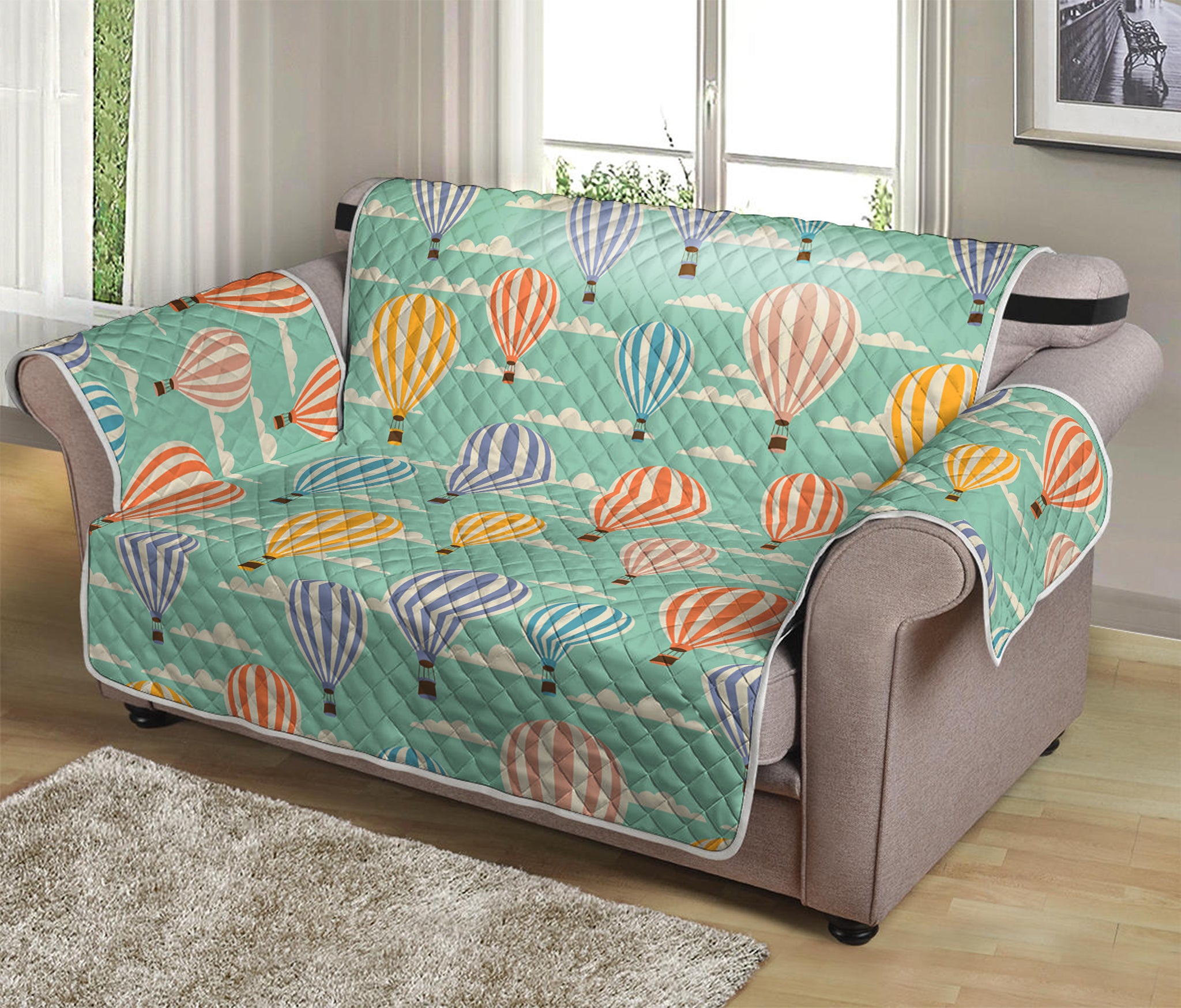 Retro Air Balloon Pattern Print Loveseat Protector