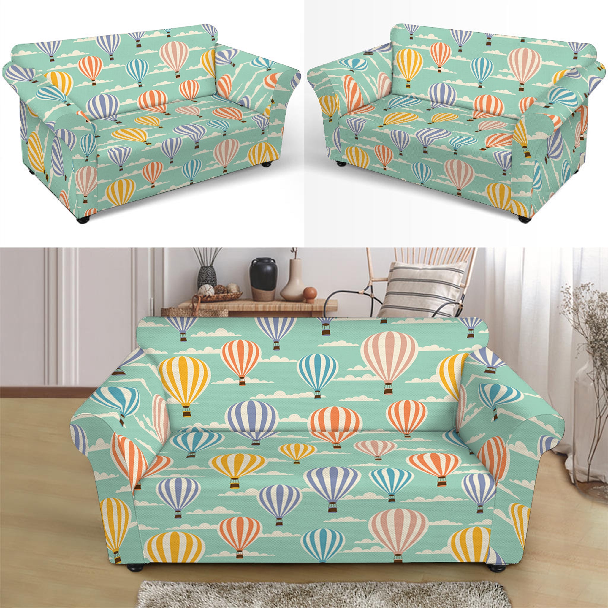 Retro Air Balloon Pattern Print Loveseat Slipcover