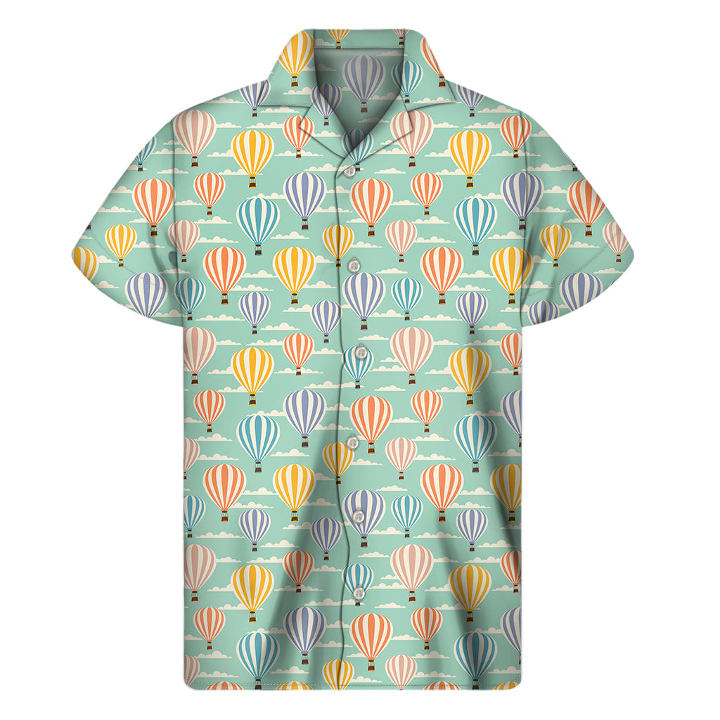 Retro Air Balloon Pattern Print Men's Short Sleeve Shirt