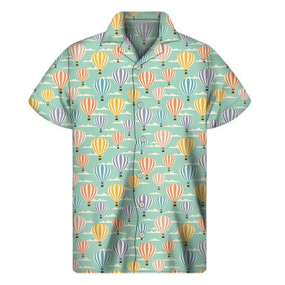 Retro Air Balloon Pattern Print Men's Short Sleeve Shirt