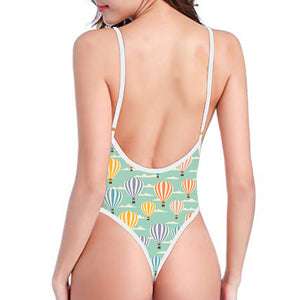 Retro Air Balloon Pattern Print One Piece High Cut Swimsuit