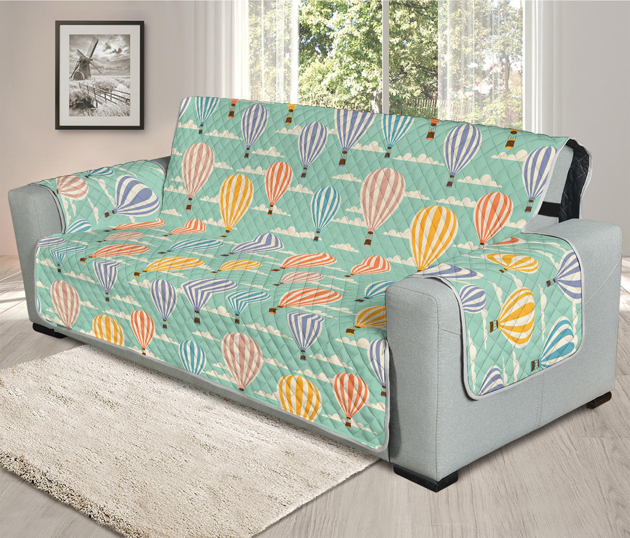 Retro Air Balloon Pattern Print Oversized Sofa Protector