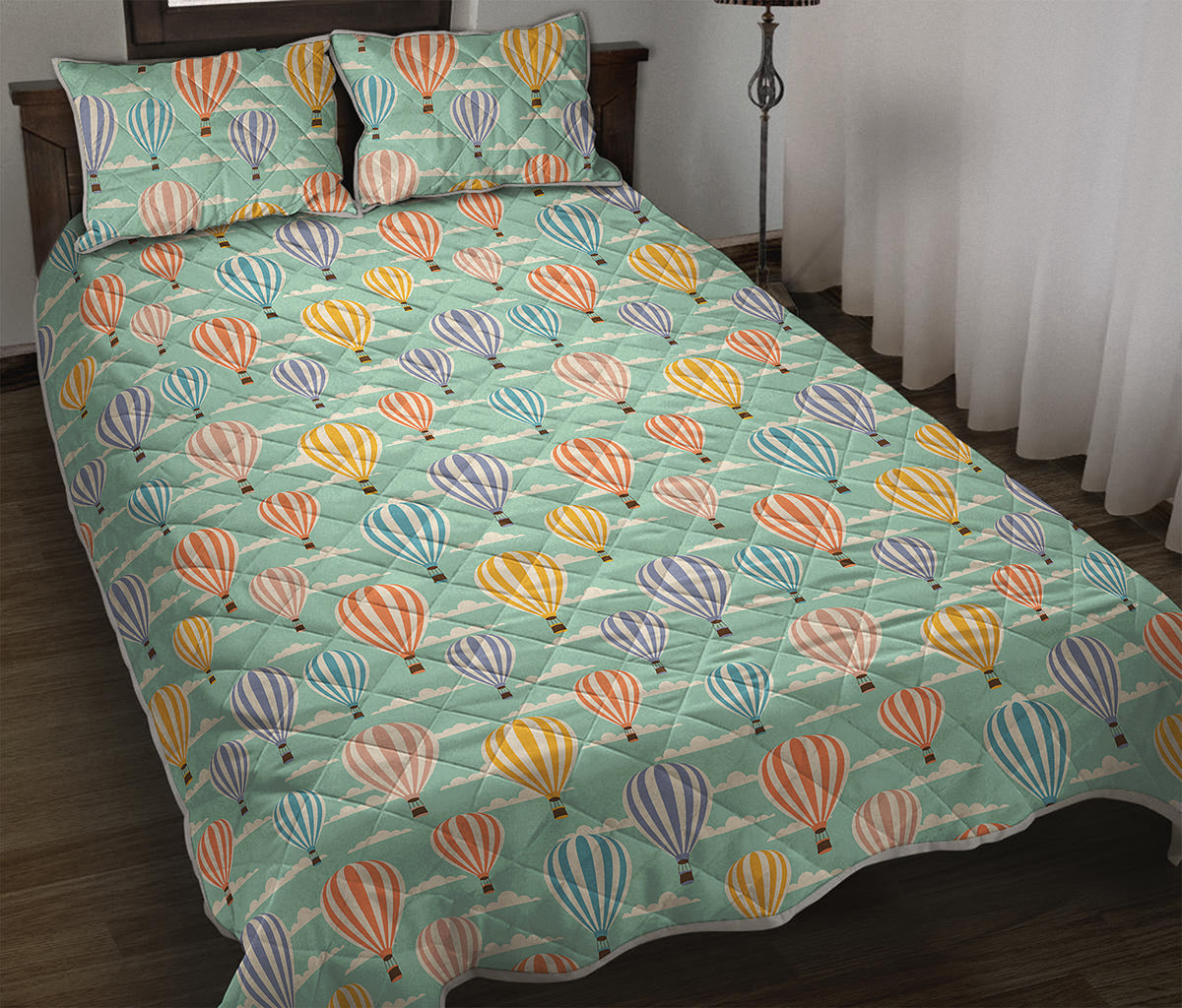 Retro Air Balloon Pattern Print Quilt Bed Set