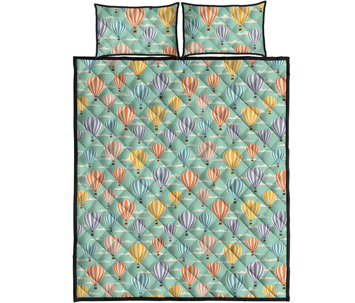 Retro Air Balloon Pattern Print Quilt Bed Set