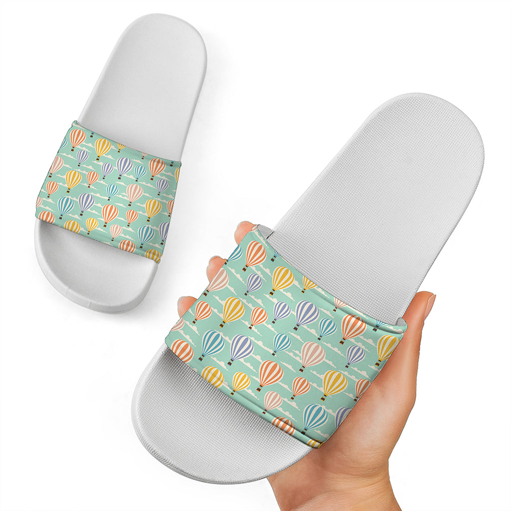 Retro Air Balloon Pattern Print White Slide Sandals