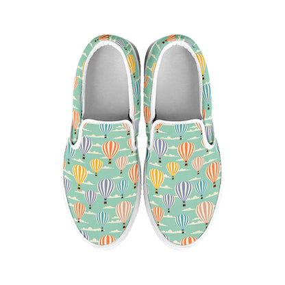 Retro Air Balloon Pattern Print White Slip On Shoes