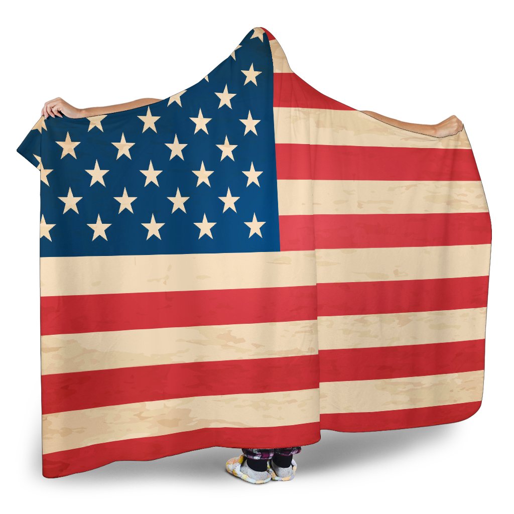 Retro American Flag Patriotic Hooded Blanket GearFrost