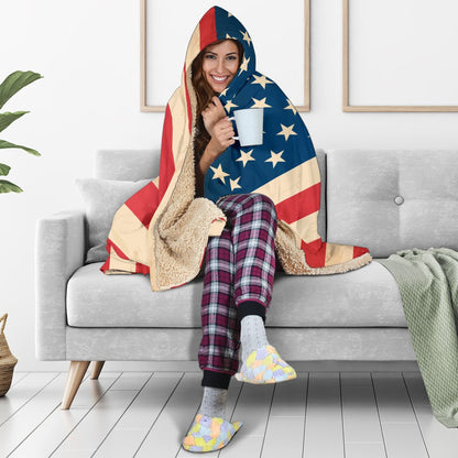 Retro American Flag Patriotic Hooded Blanket GearFrost