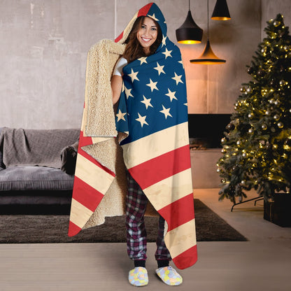 Retro American Flag Patriotic Hooded Blanket GearFrost