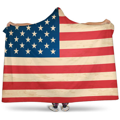 Retro American Flag Patriotic Hooded Blanket GearFrost