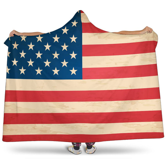 Retro American Flag Patriotic Hooded Blanket GearFrost