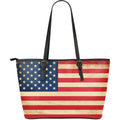 Retro American Flag Patriotic Leather Tote Bag With Zipper