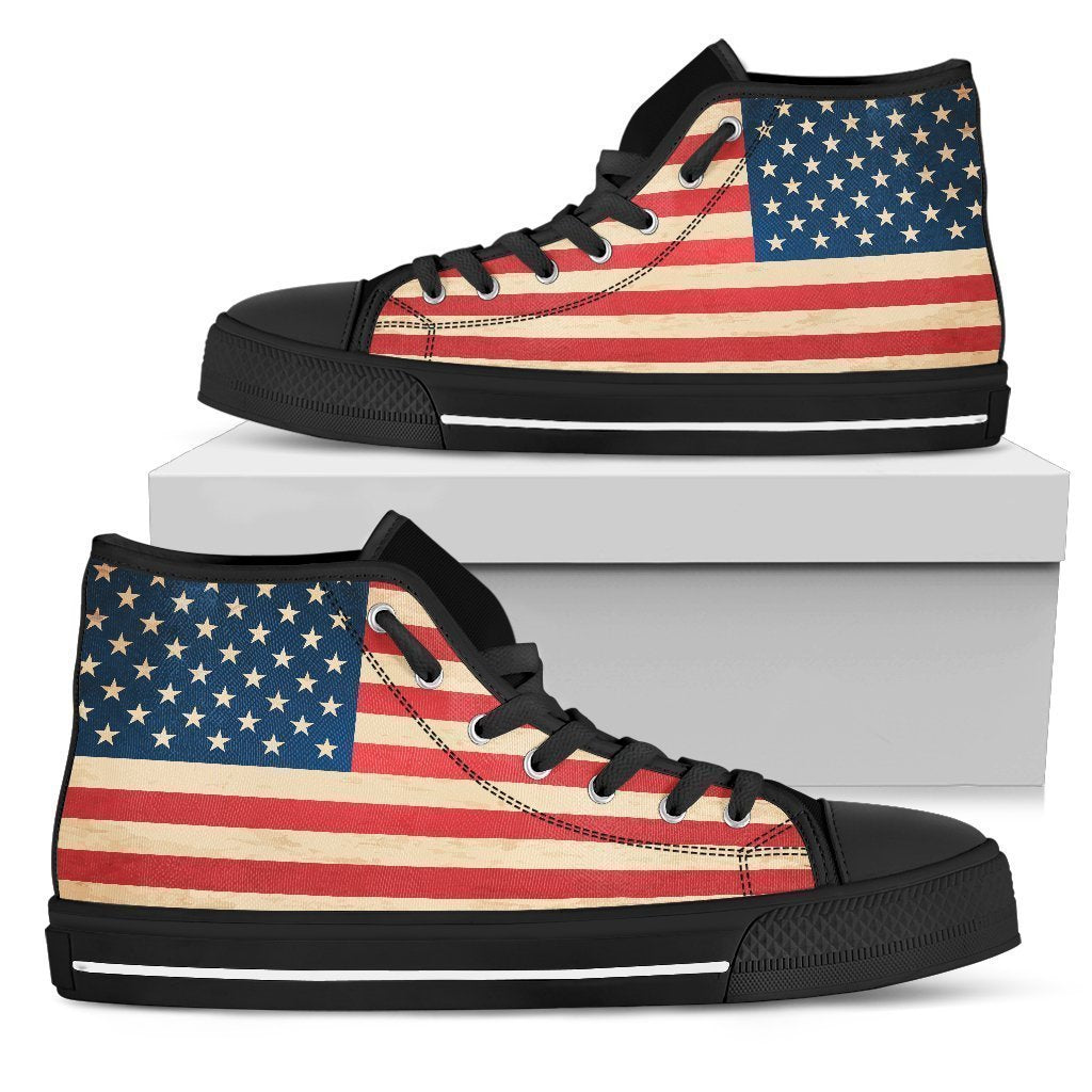 Retro American Flag Patriotic Men's High Top Shoes GearFrost