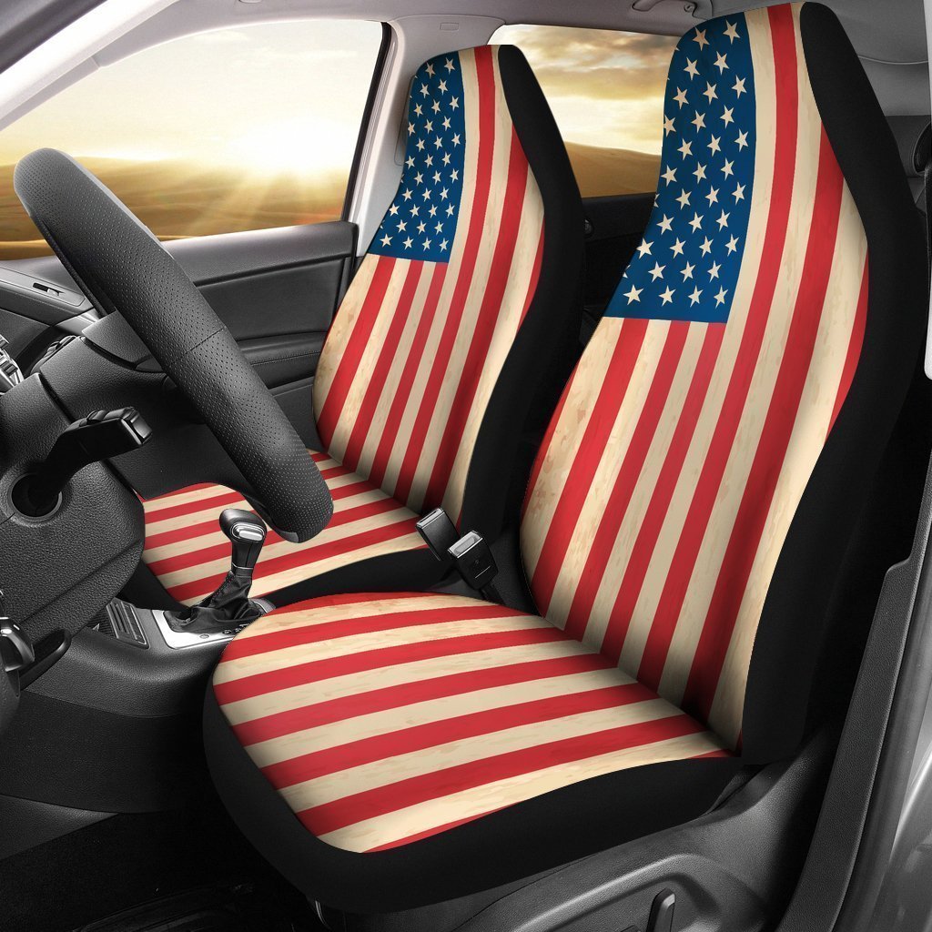 Retro American Flag Patriotic Universal Fit Car Seat Covers GearFrost