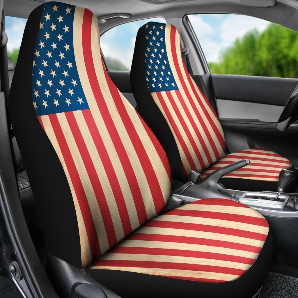 Retro American Flag Patriotic Universal Fit Car Seat Covers GearFrost