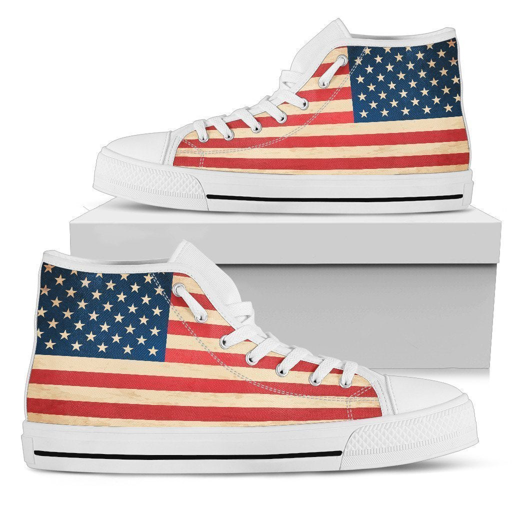 Retro American Flag Patriotic Women's High Top Shoes GearFrost