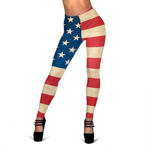 Retro American Flag Patriotic Women's Leggings GearFrost