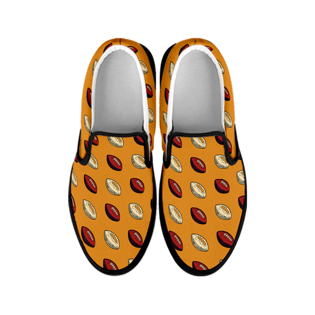 Retro American Football Ball Print Black Slip On Shoes