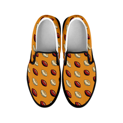 Retro American Football Ball Print Black Slip On Shoes