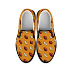 Retro American Football Ball Print Black Slip On Shoes