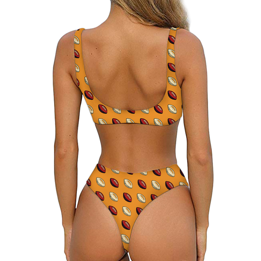 Retro American Football Ball Print Front Bow Tie Bikini