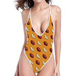 Retro American Football Ball Print One Piece High Cut Swimsuit