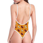 Retro American Football Ball Print One Piece High Cut Swimsuit