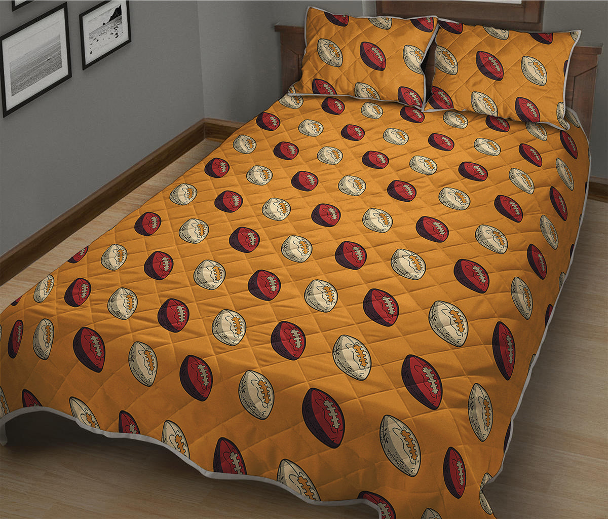 Retro American Football Ball Print Quilt Bed Set