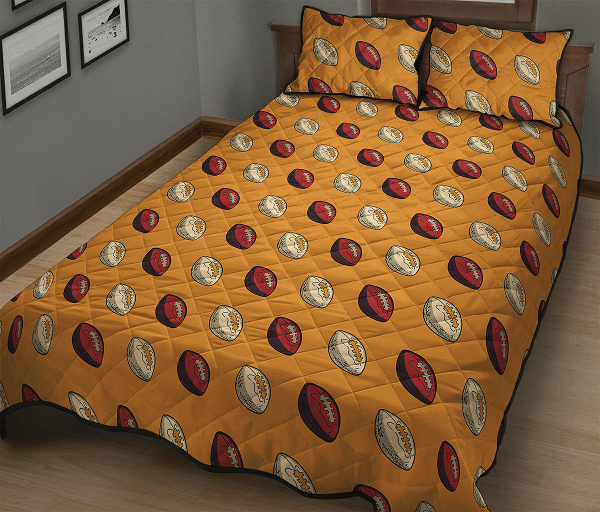 Retro American Football Ball Print Quilt Bed Set