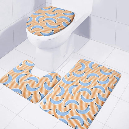 Retro Blue Banana Pattern Print 3 Piece Bath Mat Set