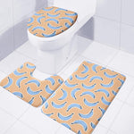 Retro Blue Banana Pattern Print 3 Piece Bath Mat Set