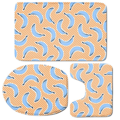 Retro Blue Banana Pattern Print 3 Piece Bath Mat Set