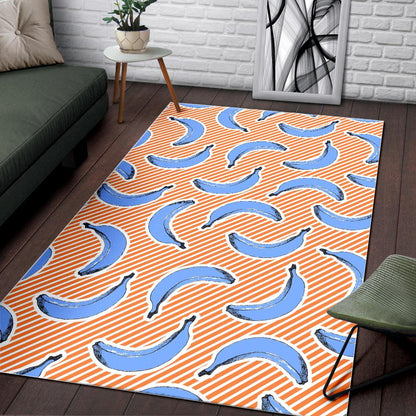 Retro Blue Banana Pattern Print Area Rug GearFrost