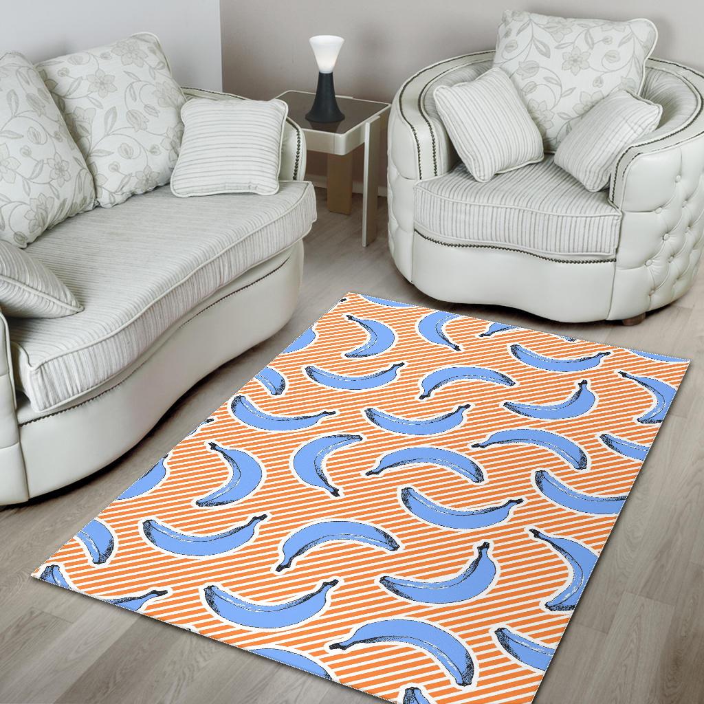 Retro Blue Banana Pattern Print Area Rug GearFrost