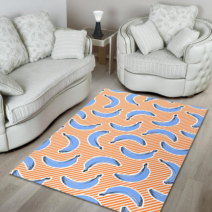 Retro Blue Banana Pattern Print Area Rug GearFrost