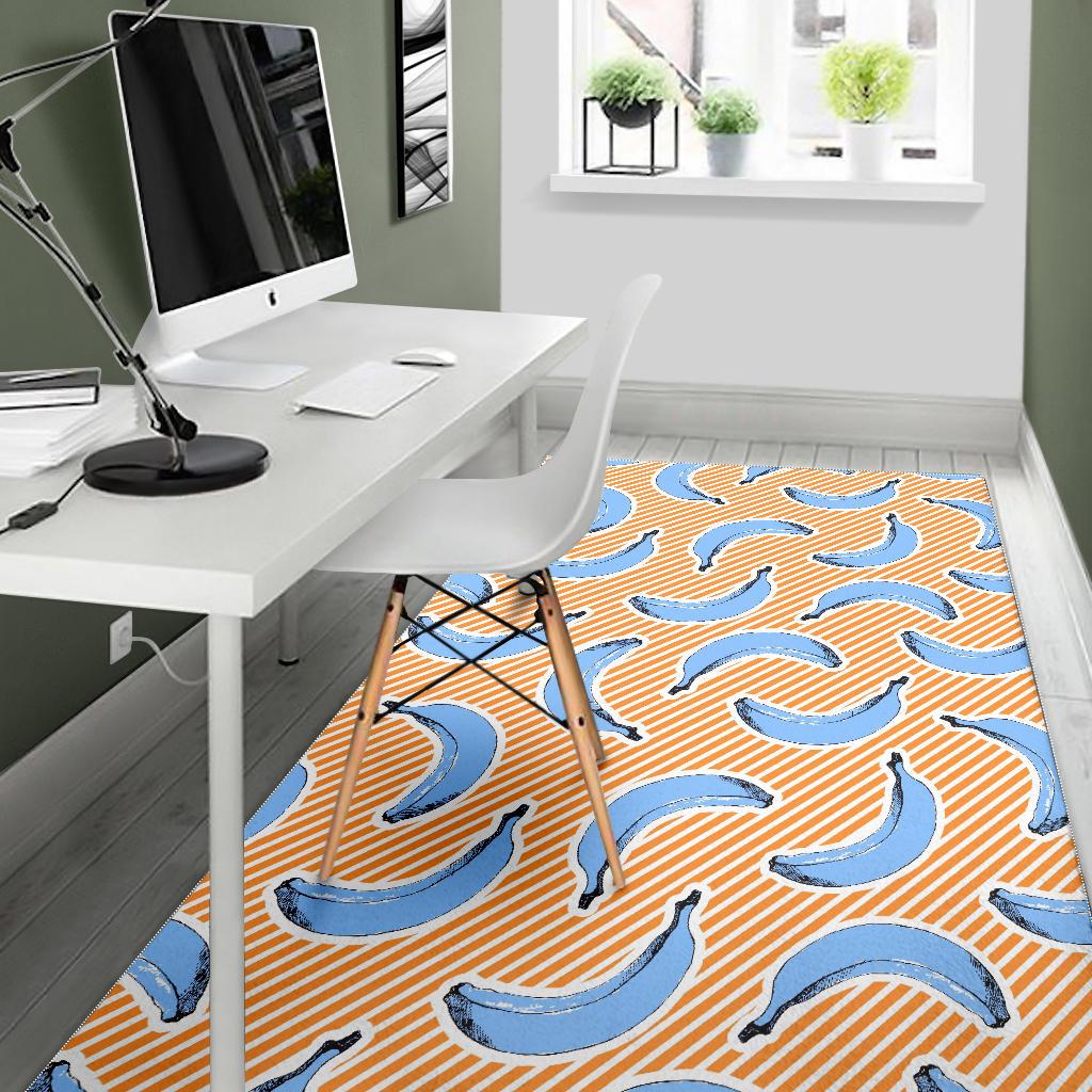 Retro Blue Banana Pattern Print Area Rug GearFrost