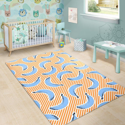 Retro Blue Banana Pattern Print Area Rug GearFrost