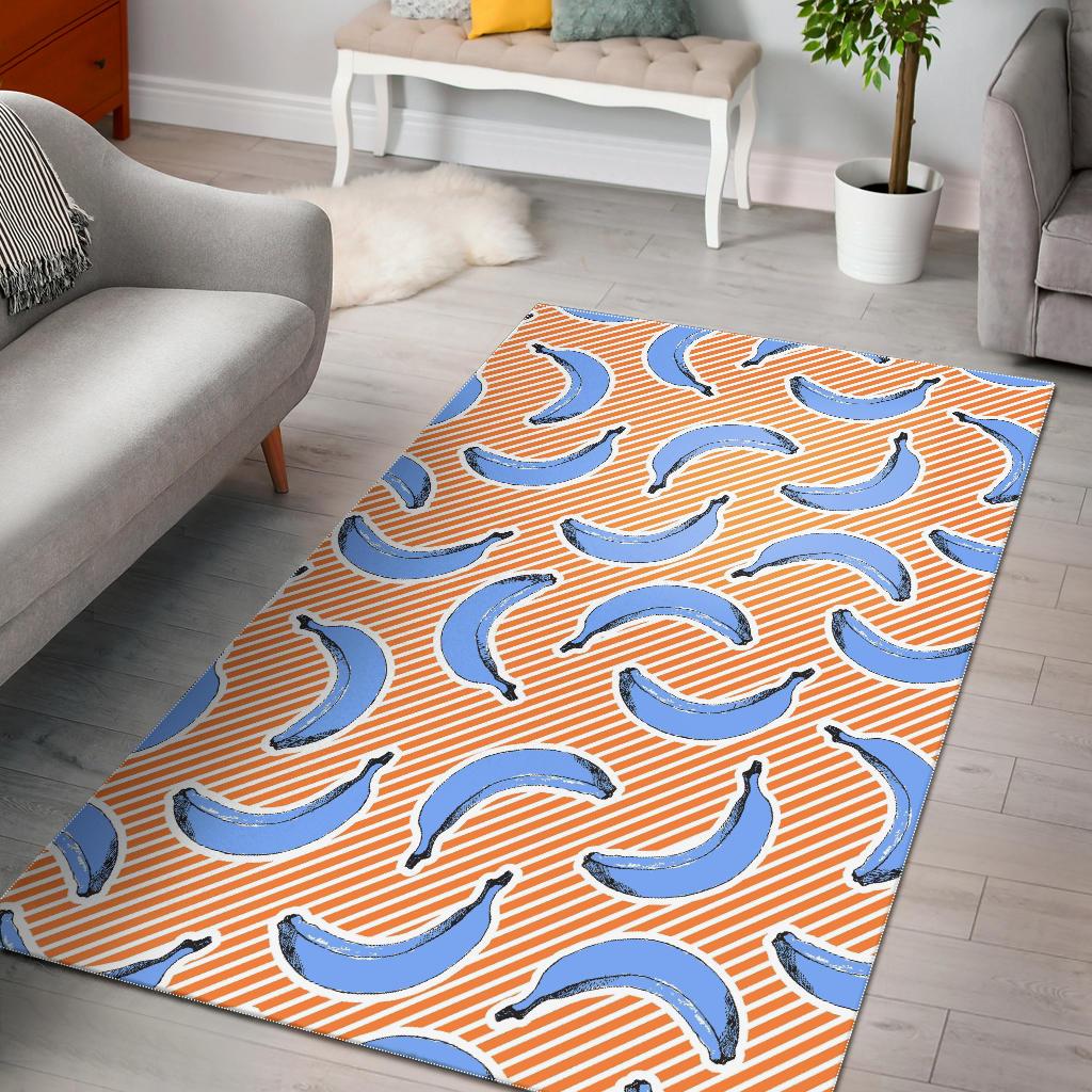 Retro Blue Banana Pattern Print Area Rug GearFrost