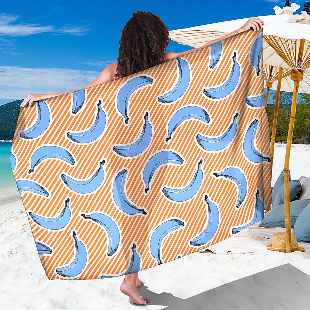 Retro Blue Banana Pattern Print Beach Sarong Wrap