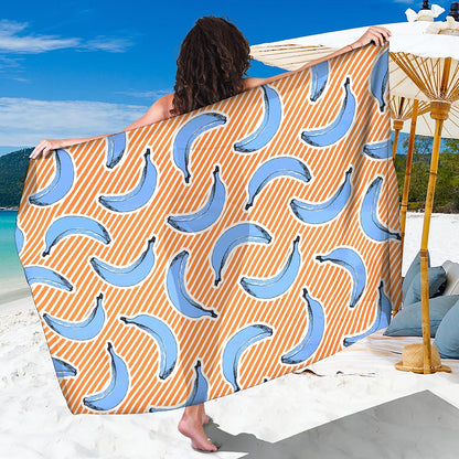 Retro Blue Banana Pattern Print Beach Sarong Wrap