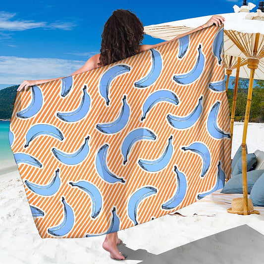 Retro Blue Banana Pattern Print Beach Sarong Wrap